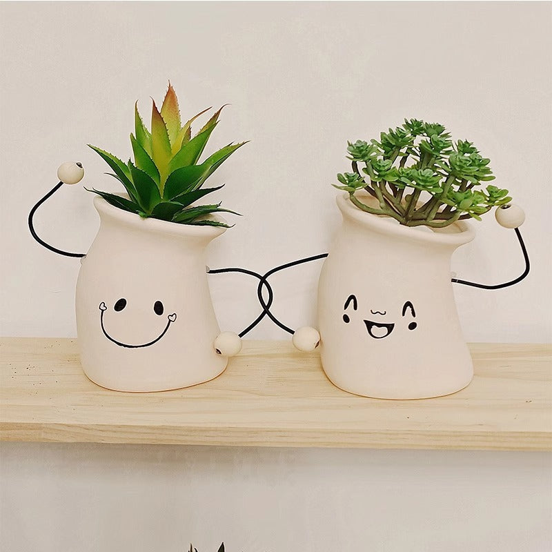 Decorative Plant Pot White Green | Kelmera