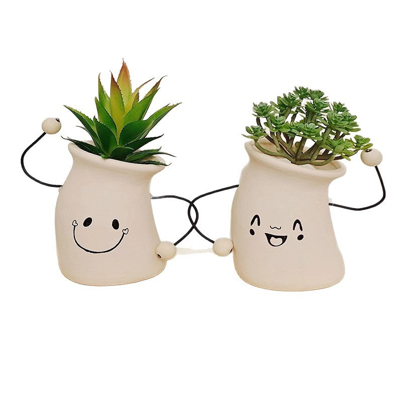 Decorative Plant Pot White Green | Kelmera