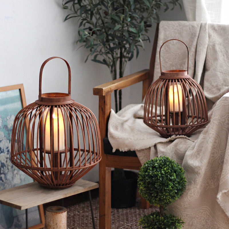 Decorative Rattan Lantern Woven Natural Fiber Glass | Kelmera
