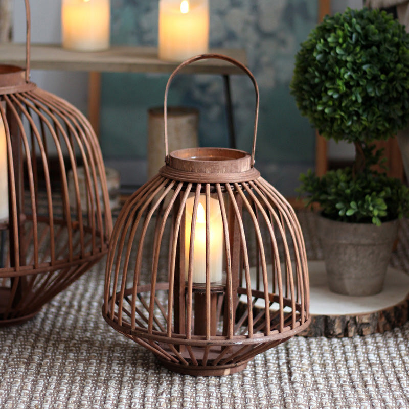 Decorative Rattan Lantern Woven Natural Fiber Glass | Kelmera