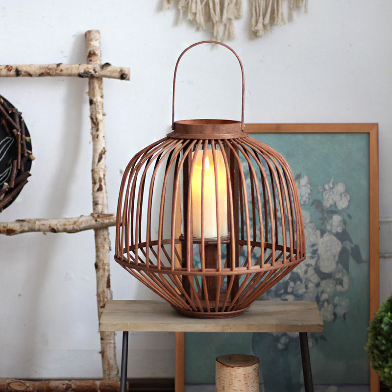 Decorative Rattan Lantern Woven Natural Fiber Glass | Kelmera