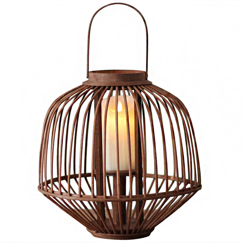 Decorative Rattan Lantern Woven Natural Fiber Glass | Kelmera