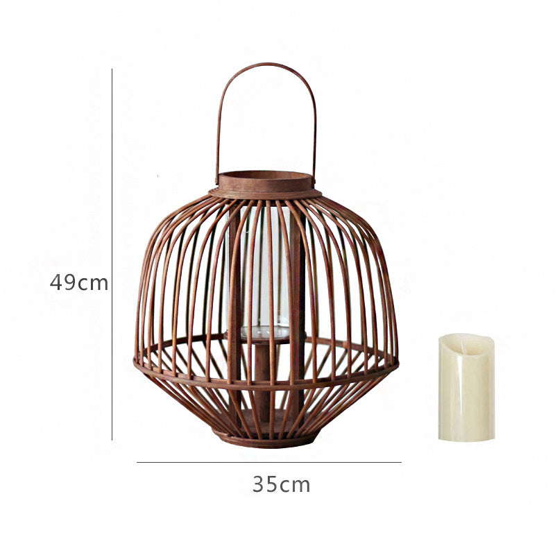 Decorative Rattan Lantern Woven Natural Fiber Glass | Kelmera