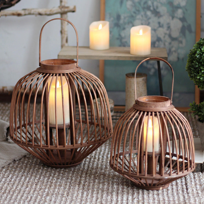 Decorative Rattan Lantern Woven Natural Fiber Glass | Kelmera