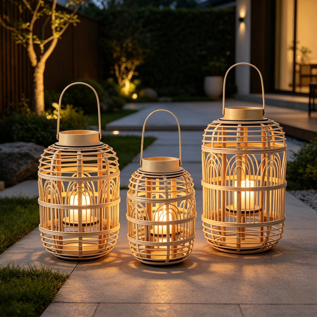 Decorative Rattan Lantern Woven Natural Fiber LED Illuminated | Kelmera