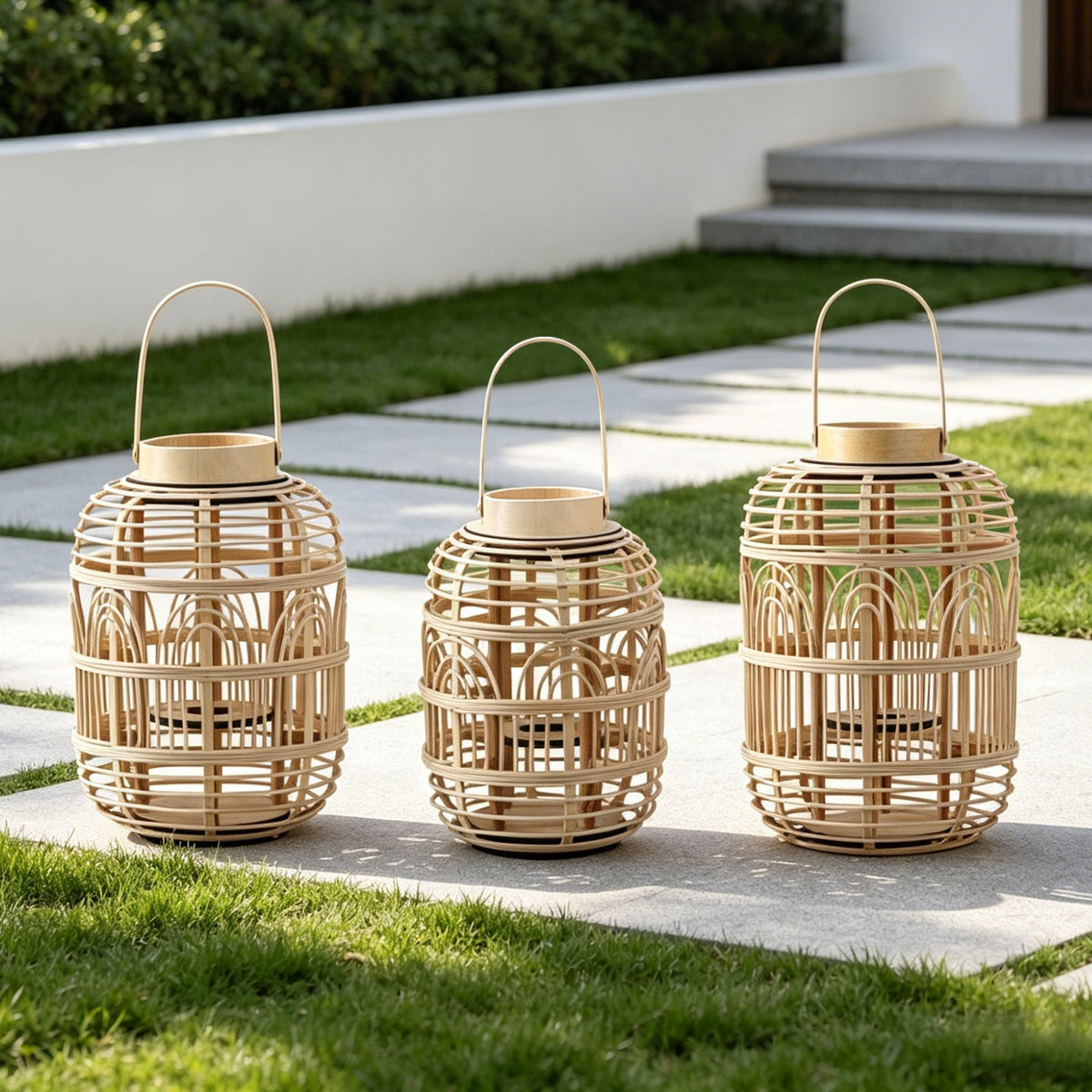 Decorative Rattan Lantern Woven Natural Fiber LED Illuminated | Kelmera