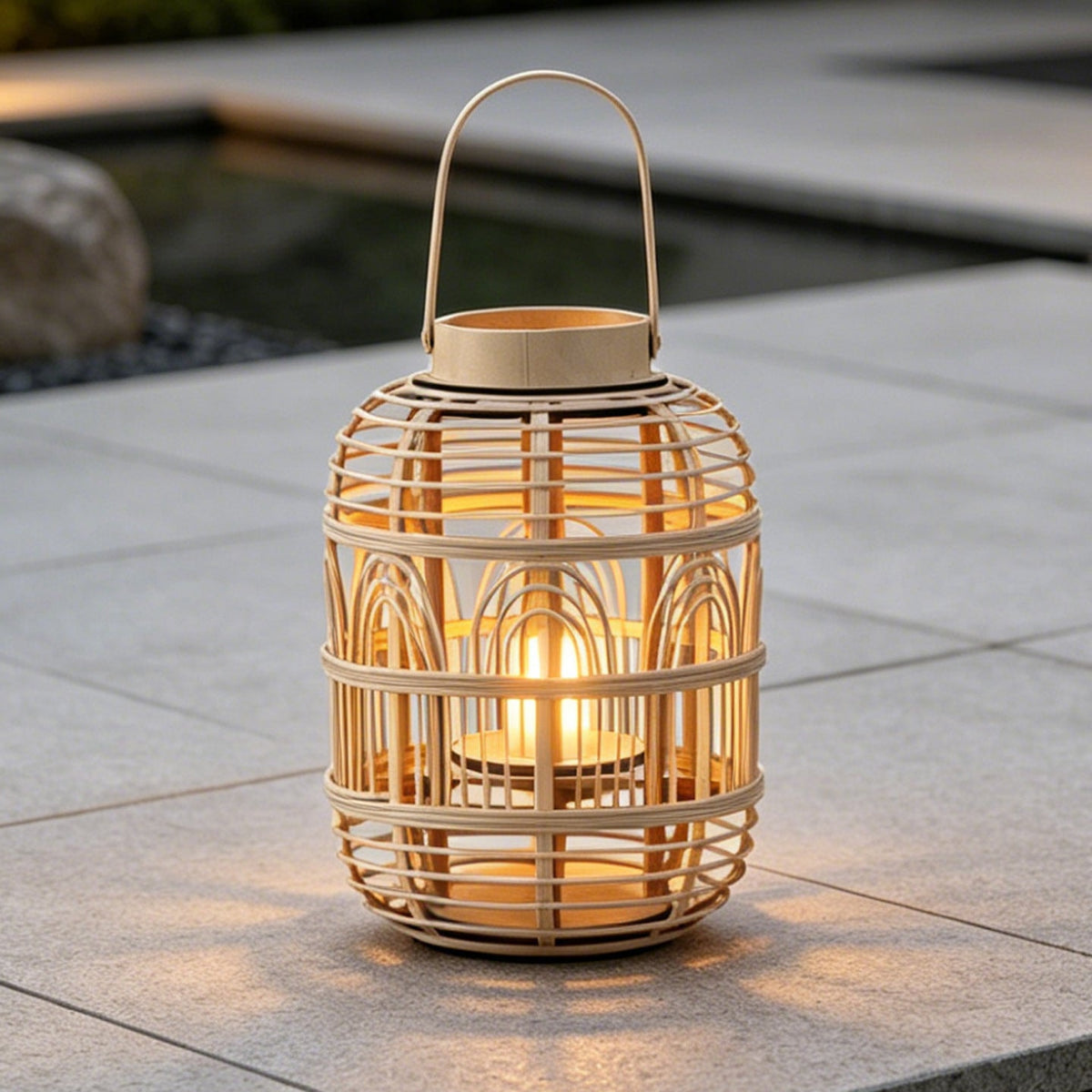 Decorative Rattan Lantern Woven Natural Fiber LED Illuminated | Kelmera