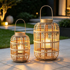 Decorative Rattan Lantern Woven Natural Fiber LED Illuminated | Kelmera