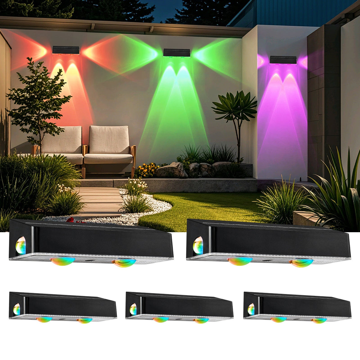 Decorative RGB Solar-Powered Double Beam Wall Lamp | Kelmera