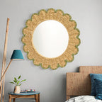 Decorative Round Wall Mirror with Natural Rattan Frame | Kelmera