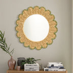 Decorative Round Wall Mirror with Natural Rattan Frame | Kelmera