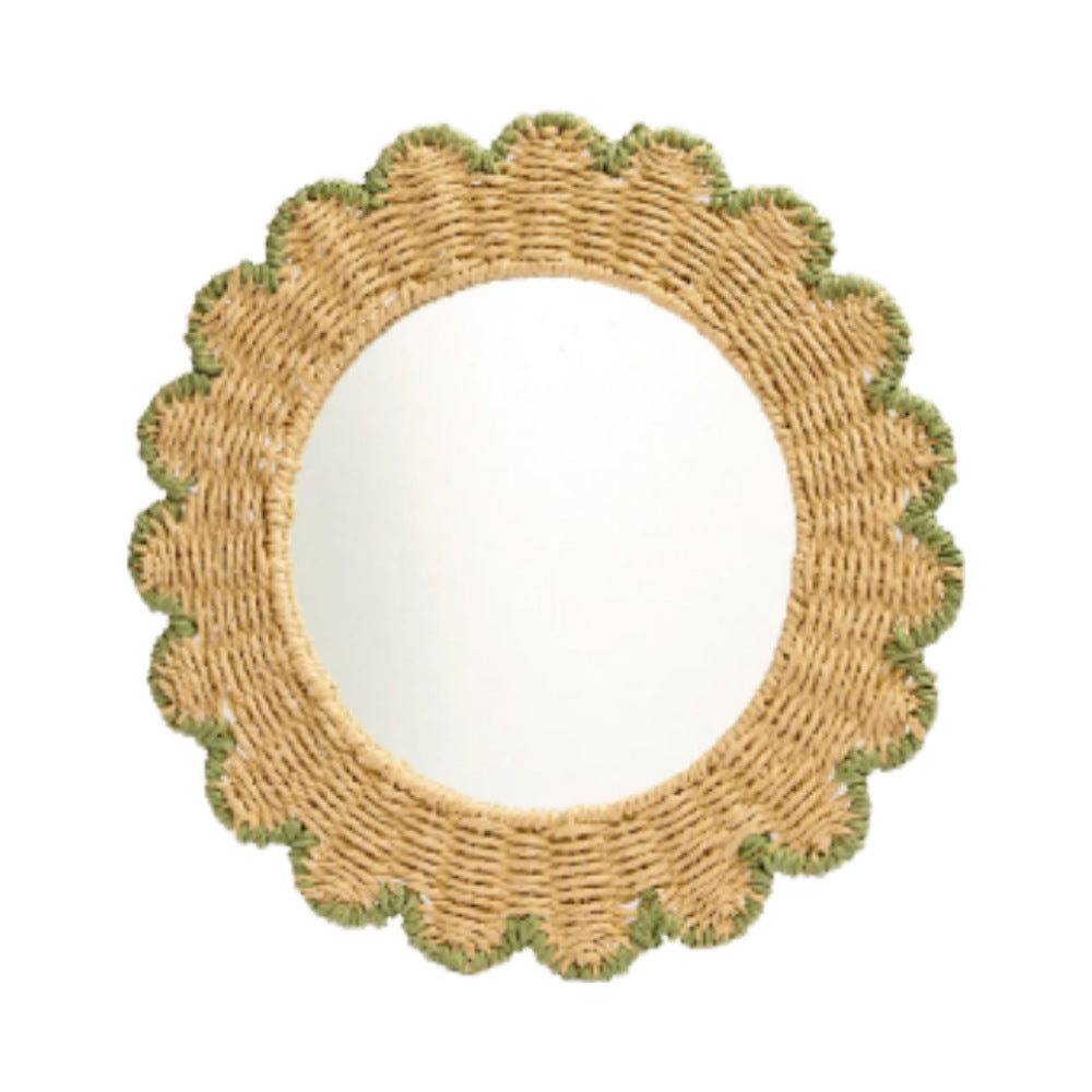 Decorative Round Wall Mirror with Natural Rattan Frame | Kelmera