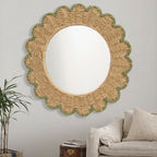 Decorative Round Wall Mirror with Natural Rattan Frame | Kelmera