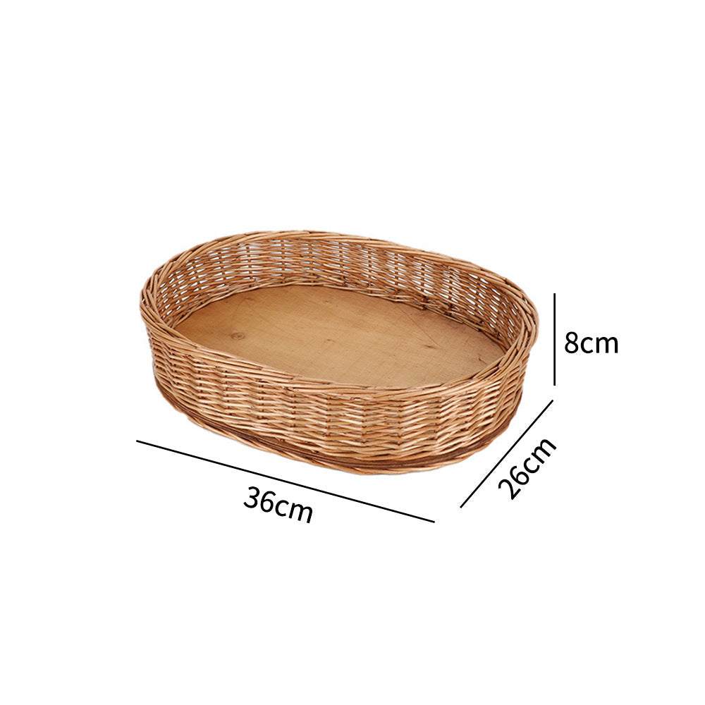 Decorative Round Woven Basket with Wooden Base | Kelmera