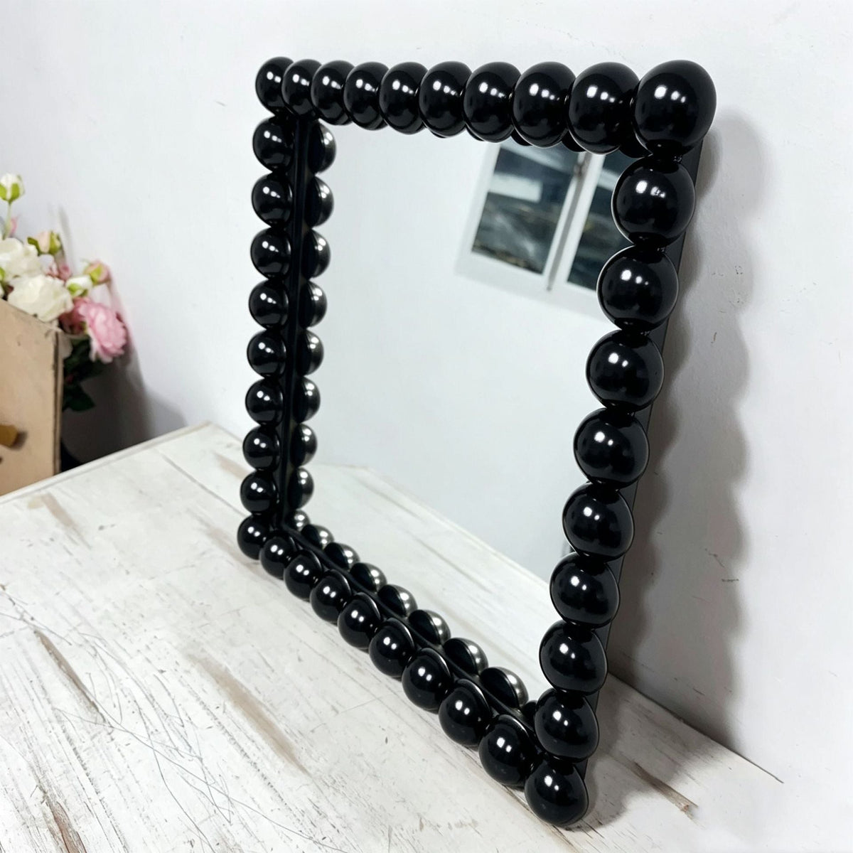 Decorative Square Wall Mirror with Beaded Frame | Kelmera