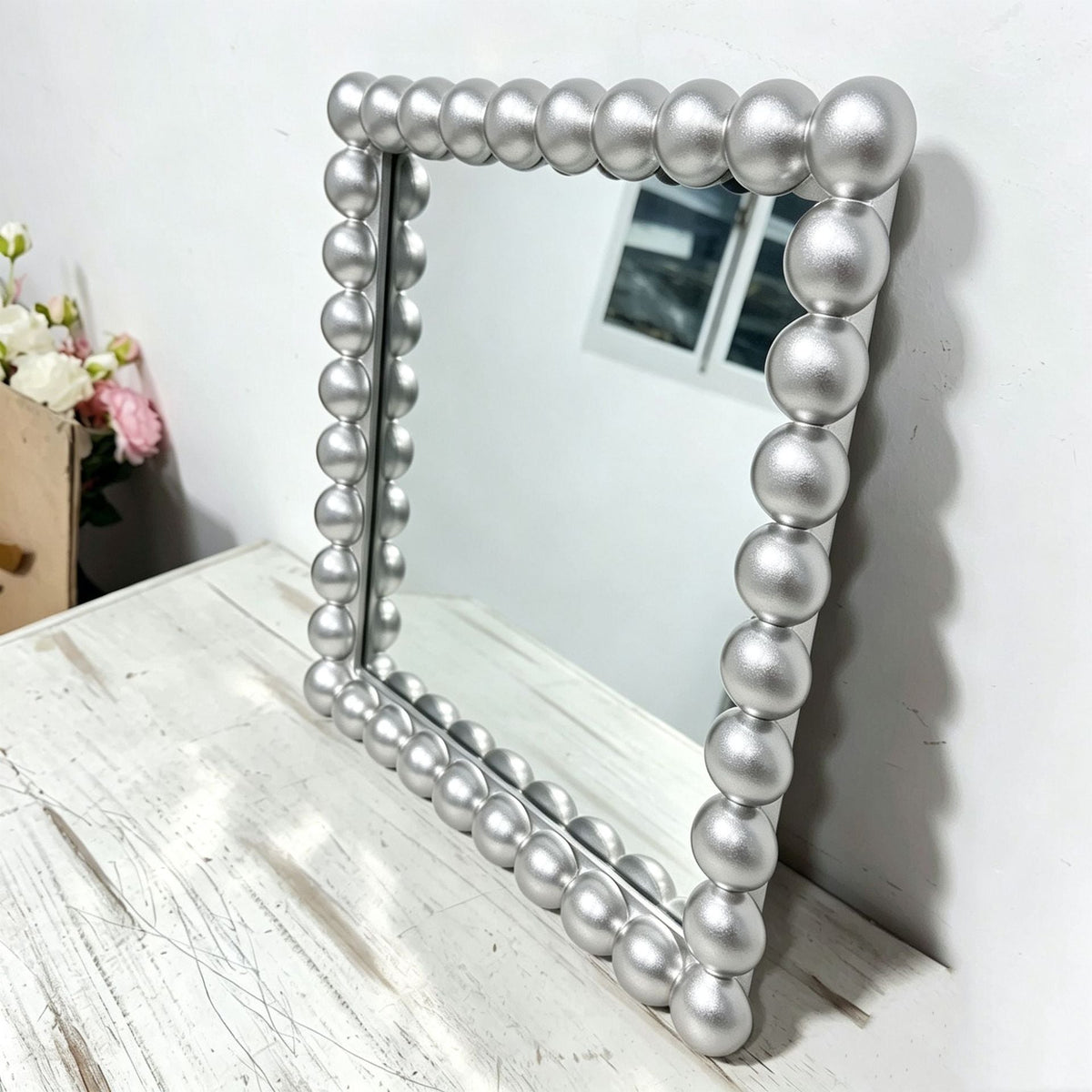 Decorative Square Wall Mirror with Beaded Frame | Kelmera