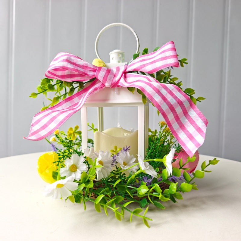Decorative Table Lantern with Artificial Flowers and Ribbon | Kelmera