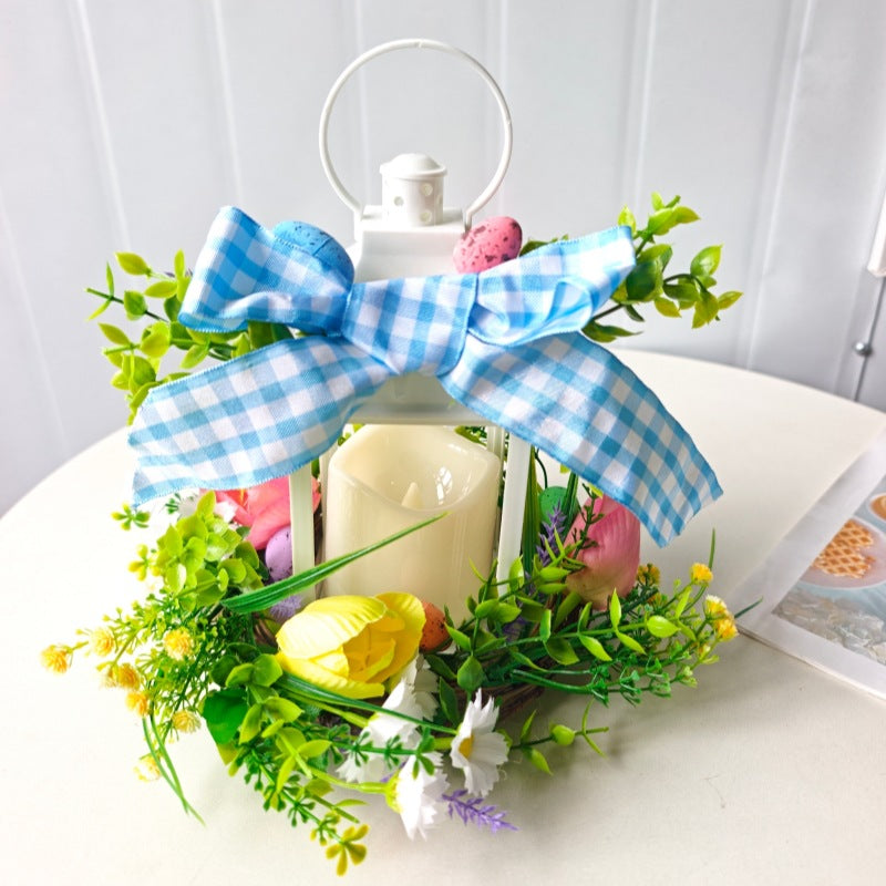 Decorative Table Lantern with Artificial Flowers and Ribbon | Kelmera