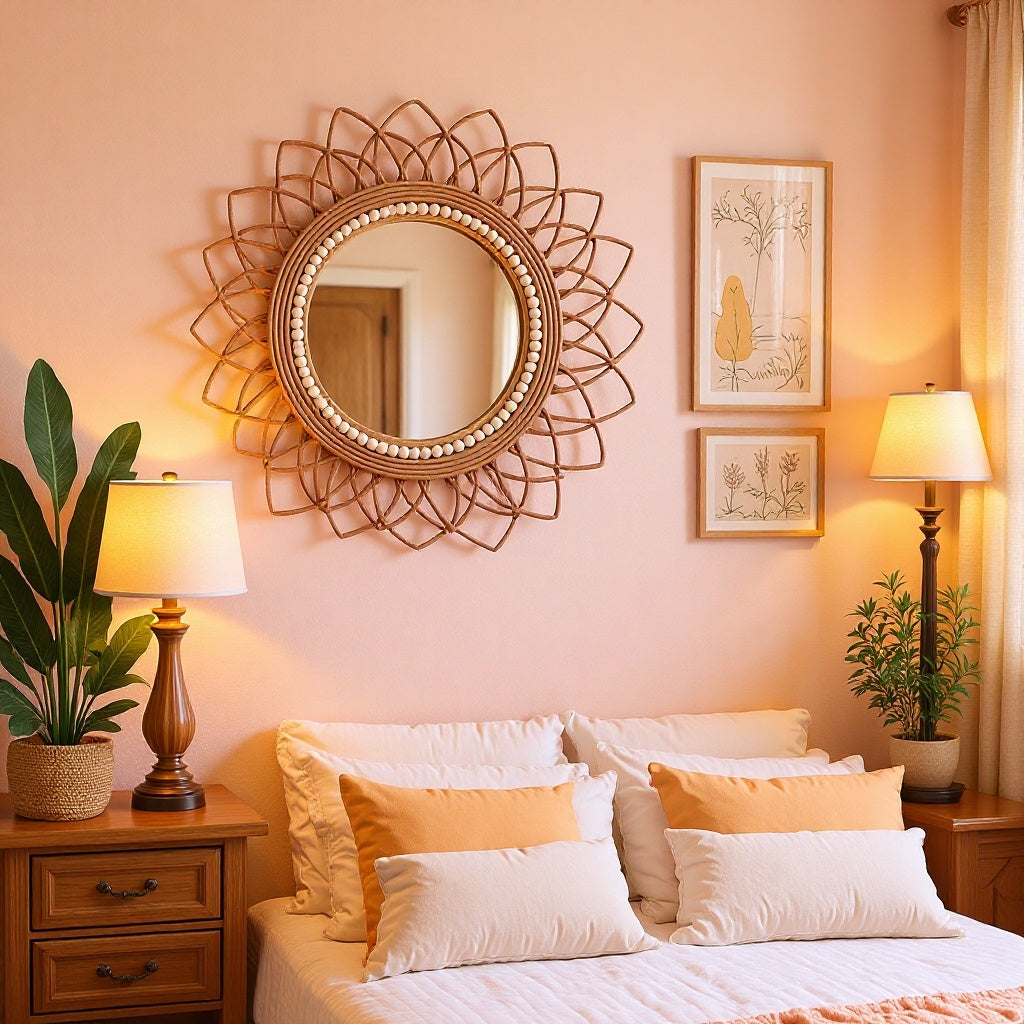 Decorative Wall Mirror with Rattan Frame | Kelmera