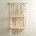 Decorative Wall-Mounted Macrame Shelf with Natural Wooden Accents | Kelmera