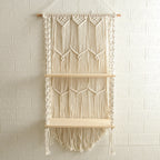 Decorative Wall-Mounted Macrame Shelf with Natural Wooden Accents | Kelmera