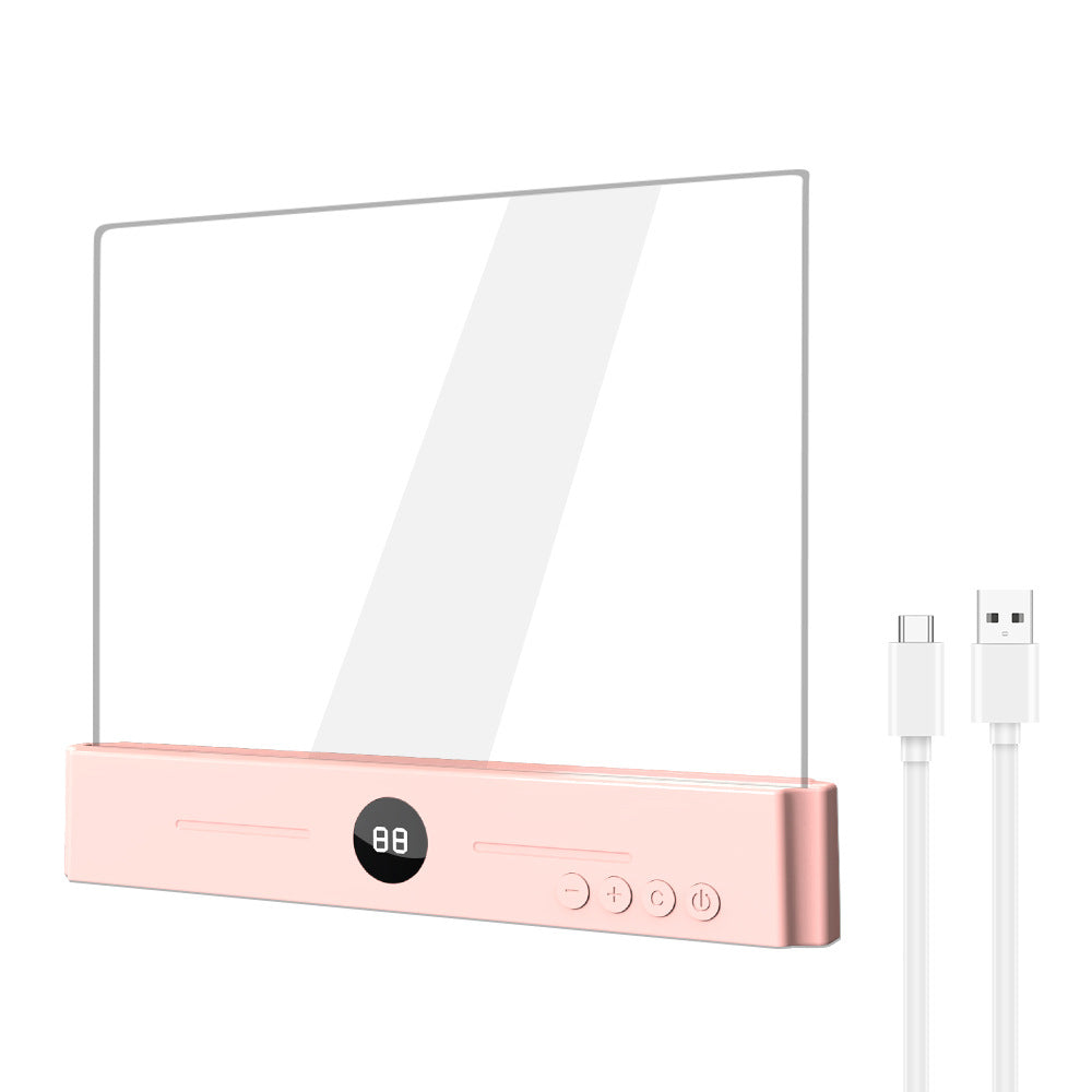 Edge-Lit Acrylic Makeup Mirror Panel with Digital Timer and USB-C Rechargeable LED Base | Kelmera