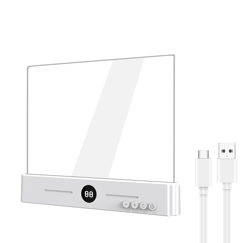 Edge-Lit Acrylic Makeup Mirror Panel with Digital Timer and USB-C Rechargeable LED Base | Kelmera