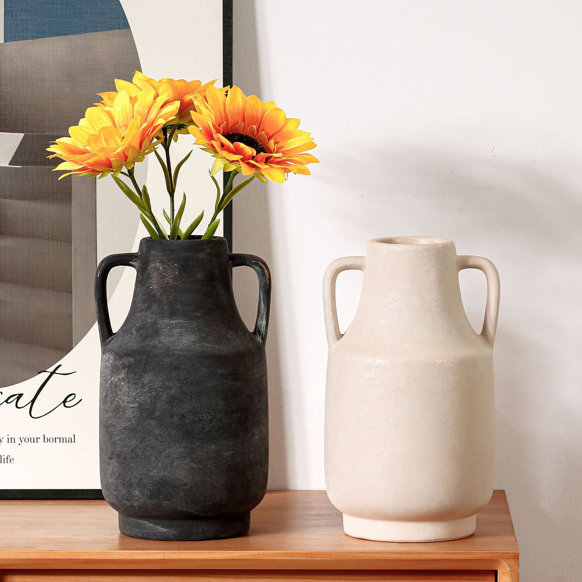 Elegant Ceramic Flower Vase White Black Beige | Kelmera