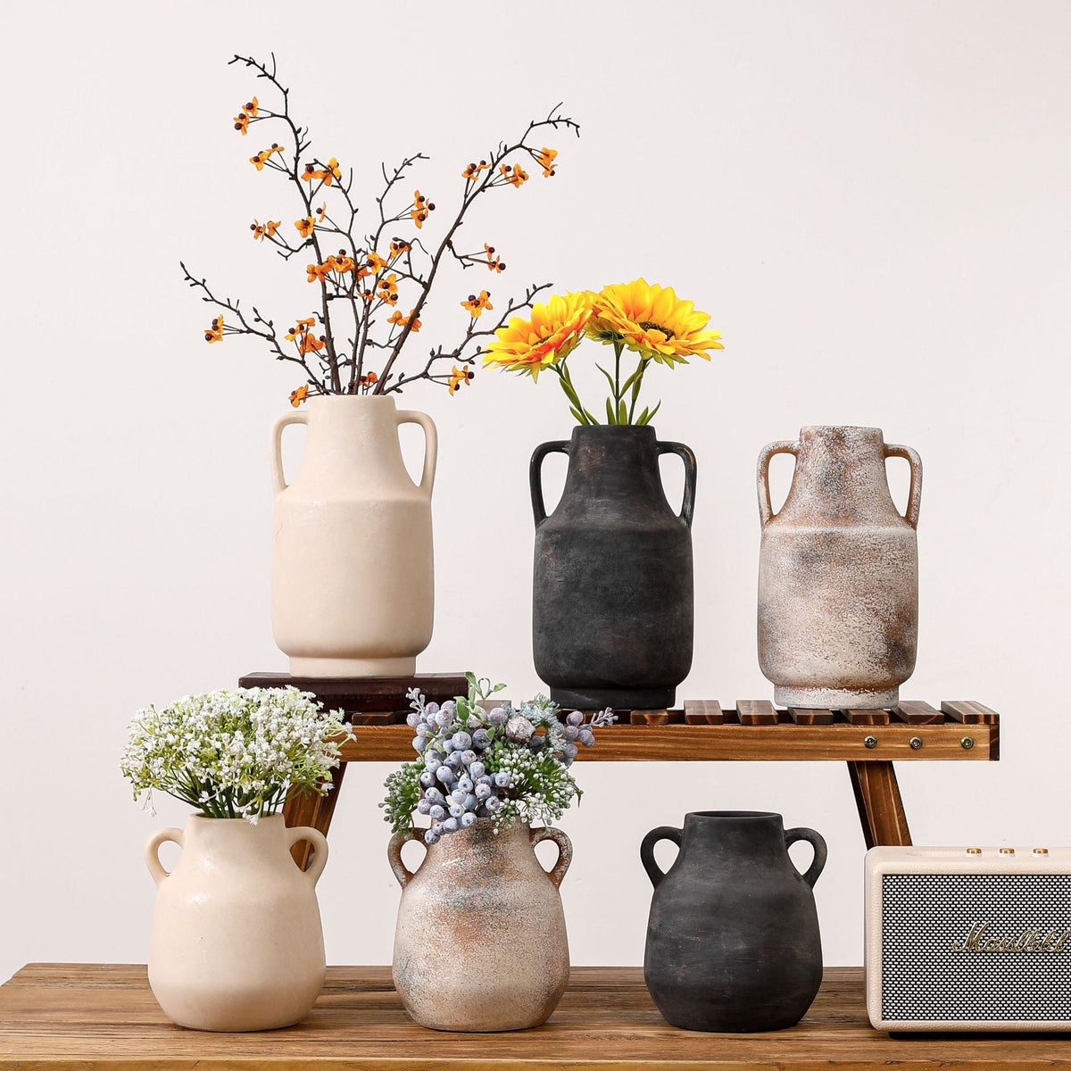 Elegant Ceramic Flower Vase White Black Beige | Kelmera