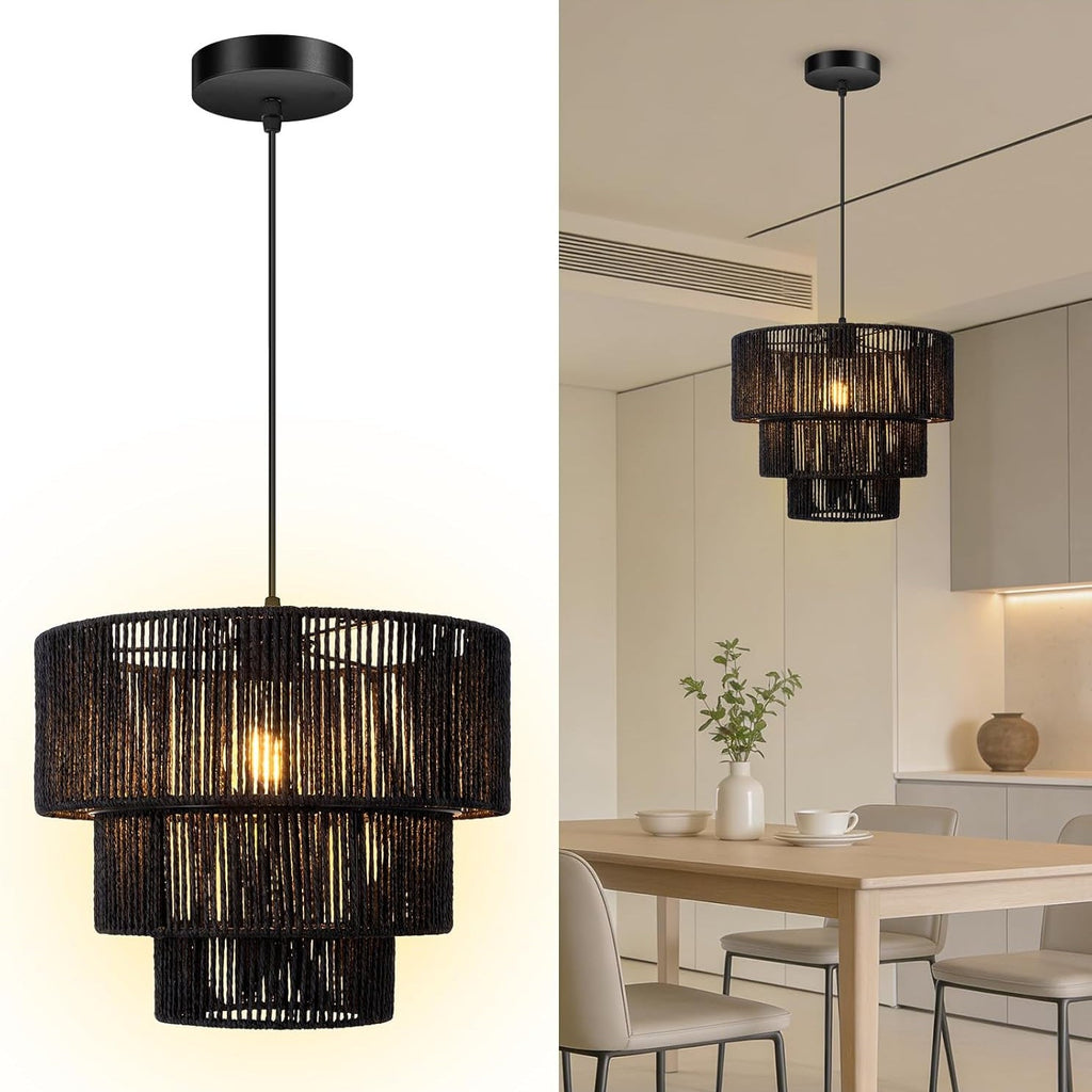 Elegant Hanging Lamp with Rattan Details | Kelmera