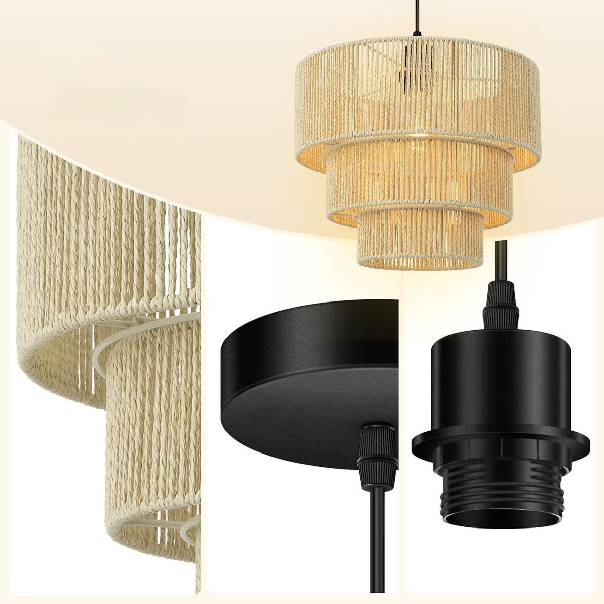Elegant Hanging Lamp with Rattan Details | Kelmera