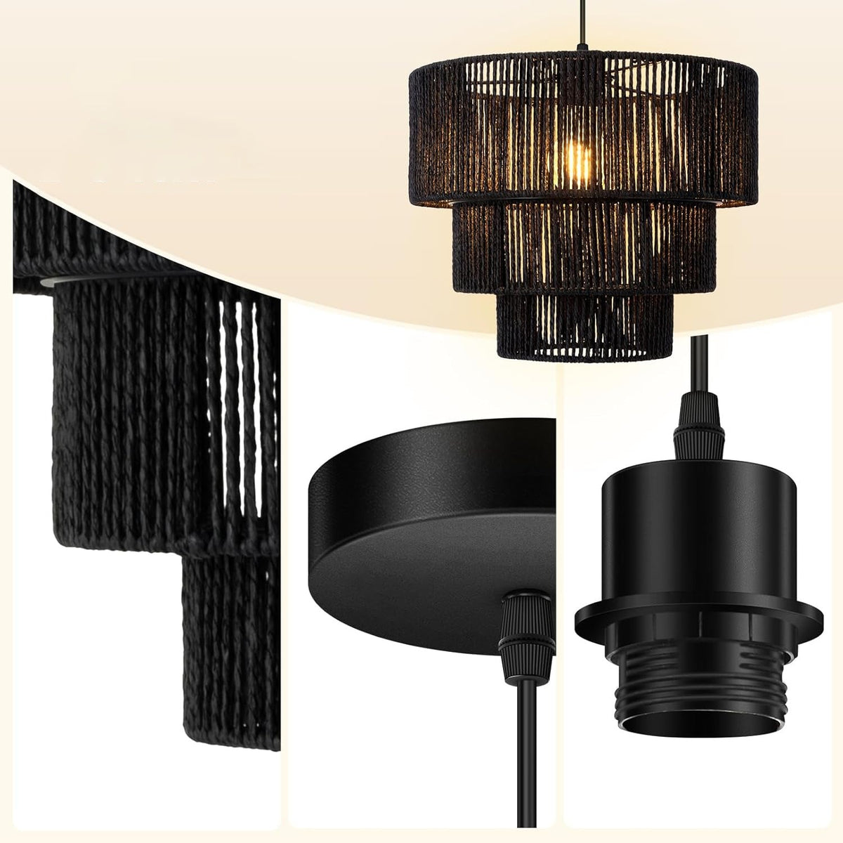 Elegant Hanging Lamp with Rattan Details | Kelmera