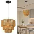 Elegant Hanging Lamp with Rattan Details | Kelmera