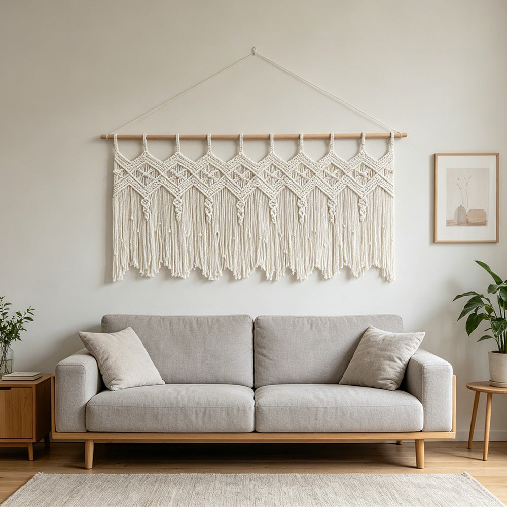 Elegant Macrame Wall Hanging with Artistic Fringes and Geometric Patterns | Kelmera