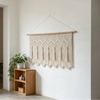 Elegant Macrame Wall Hanging with Artistic Fringes and Geometric Patterns | Kelmera