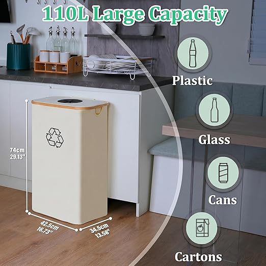 Elegant Recycling Bin with Removable Lid and Compartments | Kelmera