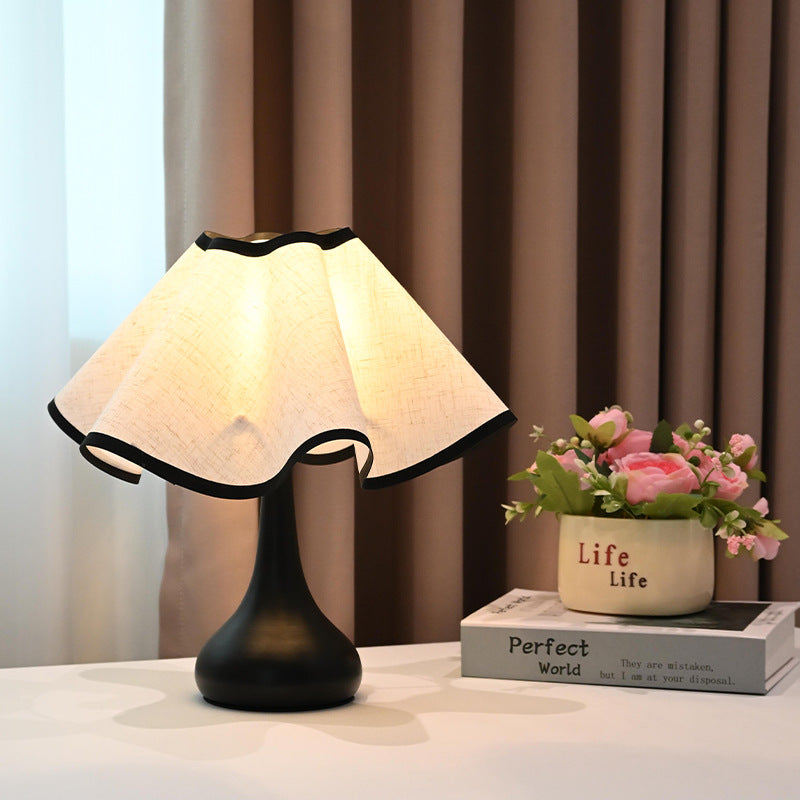 Elegant Ruffled Fabric Shade Nightstand Lamp | Kelmera