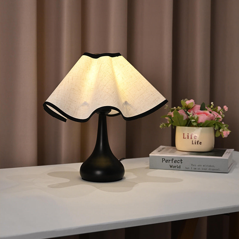 Elegant Ruffled Fabric Shade Nightstand Lamp | Kelmera