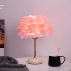 Feather Shade Table Lamp with Ceramic Base and Polished Metal Rod | Kelmera