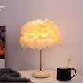 Feather Shade Table Lamp with Ceramic Base and Polished Metal Rod | Kelmera