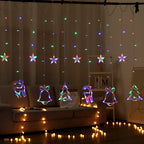Festive LED Curtain String Lights with Hanging Star-Bell Tree and Reindeer Ornaments | Kelmera