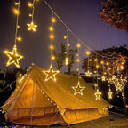 Festive LED Curtain String Lights with Hanging Star-Bell Tree and Reindeer Ornaments | Kelmera