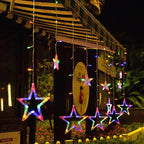 Festive LED Curtain String Lights with Hanging Star-Bell Tree and Reindeer Ornaments | Kelmera