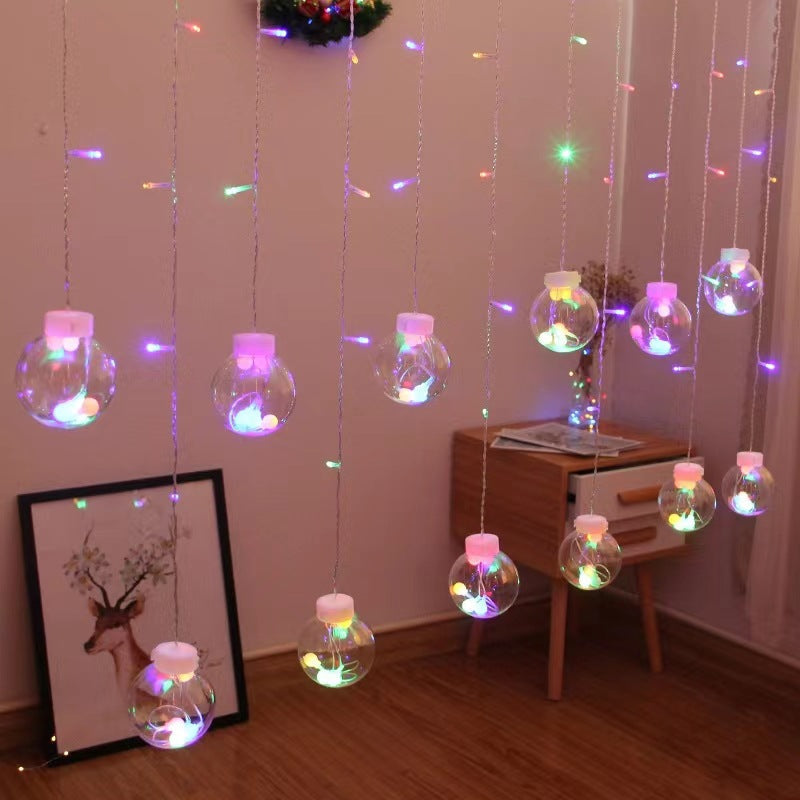 Festive LED Curtain String Lights with Hanging Star-Bell Tree and Reindeer Ornaments | Kelmera