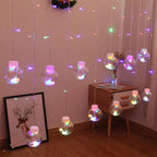 Festive LED Curtain String Lights with Hanging Star-Bell Tree and Reindeer Ornaments | Kelmera