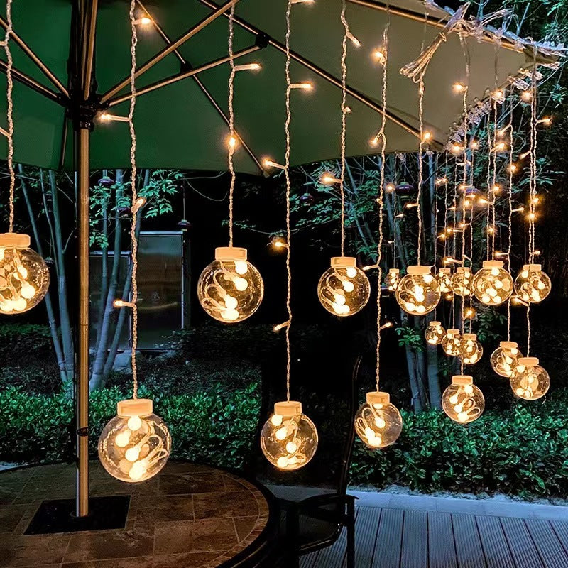 Festive LED Curtain String Lights with Hanging Star-Bell Tree and Reindeer Ornaments | Kelmera