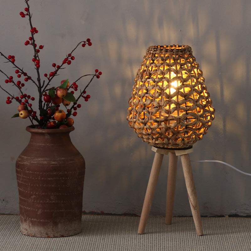 Floor Lamp Woven Natural Fiber Wood | Kelmera