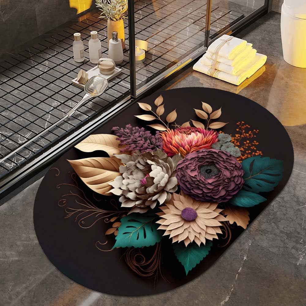 Floral Art Bath Rug | Kelmera