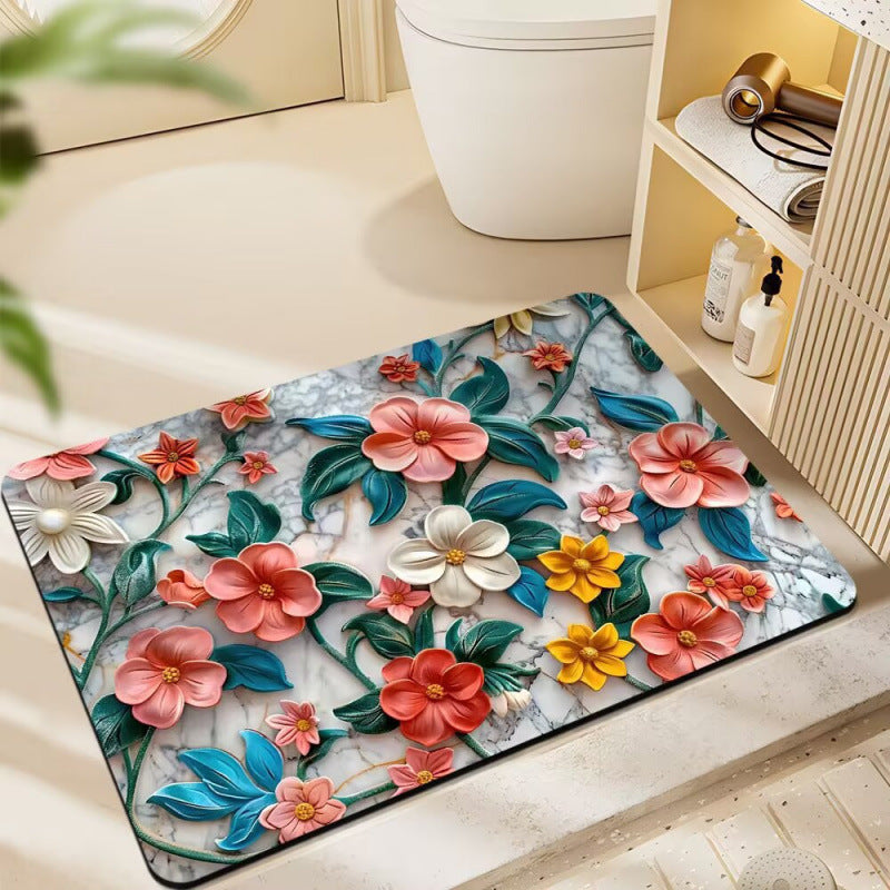 Floral-Themed Plush Bath Mat | Kelmera