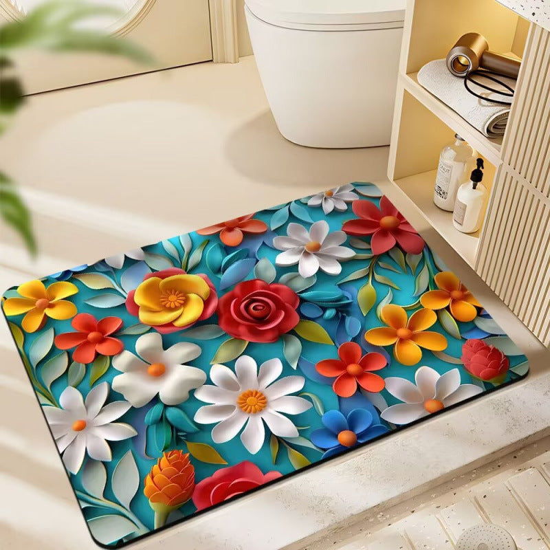 Floral-Themed Plush Bath Mat | Kelmera